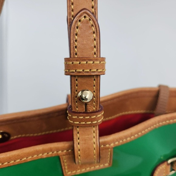 Dooney & Bourke Double Strap Shoulder Tassel Bag Green Patent Leather Purse - Picture 13 of 16